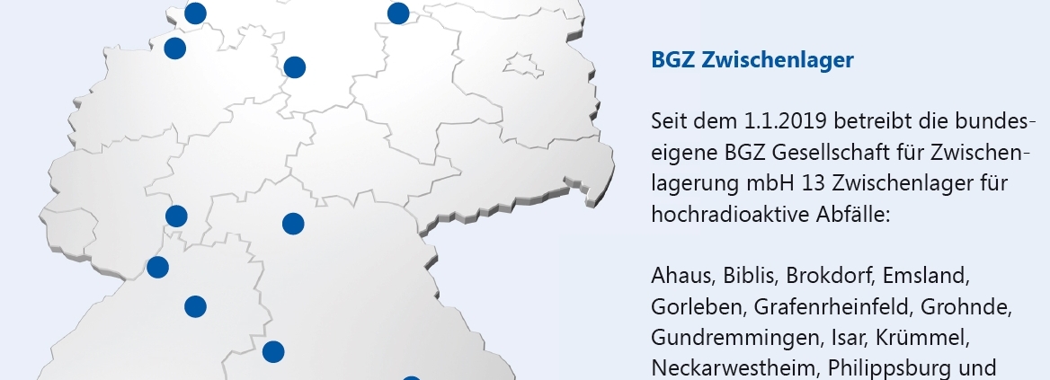 Seit dem 1.1.2019 betreibt die BGZ 13 Zwischenlager für hochradioaktive Abfälle.
